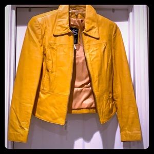 Mustard Yellow short Leather coat